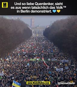 Und so, liebe Querdenker, sieht
es aus, wenn tatsächlich das Volk™
in Berlin demonstriert. 💙 💛
@DennisKBerlin
(BILD)