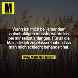 IM …
Wenn ich mich bei jemandem
entschuldigen müsste, würde ich
bei mir selbst anfangen. Fur all die
Male, die ich zugel