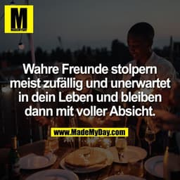 Wahre Freunde stolpern
meist zufällig und unerwartet
in dein Leben und bleiben
dann mit voller Absicht.