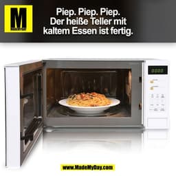 Piep. Piep. Piep.
Der heiße Teller mit
kaltem Essen ist fertig.
(BILD)