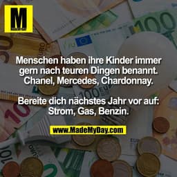 Menschen haben ihre Kinder immer
gern nach teuren Dingen benannt.
Chanel, Mercedes, Chardonnay.

Bereite dich nächstes J