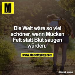 Die Welt wäre so viel
schöner, wenn Mücken
Fett statt Blut saugen
würden.