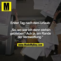 Erster Tag nach dem Urlaub:

„So, wo war ich denn stehen
geblieben? Ach ja, am Rande
der Verzweiflung.“
