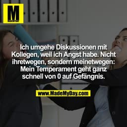 Ich umgehe Diskussionen mit
Kollegen, weil ich Angst habe. Nicht
ihretwegen, sondern meinetwegen:
Mein Temperament geht 