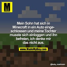 Mein Sohn hat sich in
Minecraft in ein Auto einge-
schlossen und meine Tochter
musste sich einloggen und ihn
befreien, i
