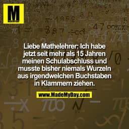 Liebe Mathelehrer: Ich habe
jetzt seit mehr als 15 Jahren
meinen Schulabschluss und
musste bisher niemals Wurzeln
aus ir