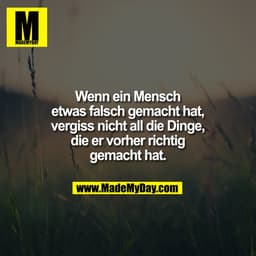 Wenn ein Mensch
etwas falsch gemacht hat,
vergiss nicht all die Dinge,
die er vorher richtig
gemacht hat.