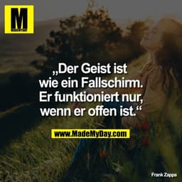 „Der Geist ist 
wie ein Fallschirm.
Er funktioniert nur,
 wenn er offen ist.“ 

Frank Zappa