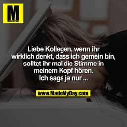 Liebe Kollegen, wenn ihr
wirklich denkt, dass ich gemein bin,
solltet ihr mal die Stimme in
meinem Kopf hören.
Ich sags 