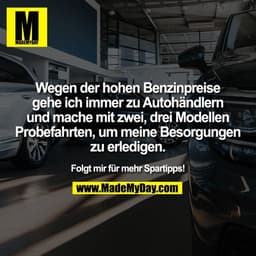 Wegen der hohen Benzinpreise
gehe ich immer zu Autohändlern
und mache mit zwei, drei Modellen
Probefahrten, um meine Bes