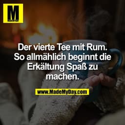 Der vierte Tee mit Rum.
So allmählich beginnt die
Erkältung Spaß zu
machen.