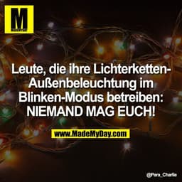 Leute, die ihre Lichterketten-
Außenbeleuchtung im
Blinken-Modus betreiben:
NIEMAND MAG EUCH!