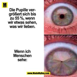 Die Pupille ver-
größert sich bis
zu 55 %, wenn
wir etwas sehen,
was wir lieben.





Wenn ich
Menschen
sehe:
(BILD)
