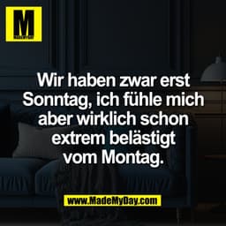 Wir haben zwar erst
Sonntag, ich fühle mich
aber wirklich schon
extrem belästigt
vom Montag.