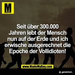 Seit über 300.000
Jahren lebt der Mensch
nun auf der Erde und ich
erwische ausgerechnet die
Epoche der Vollidioten!