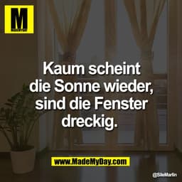 Kaum scheint
die Sonne wieder,
sind die Fenster
dreckig.