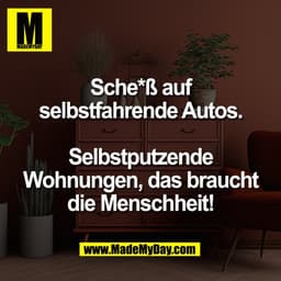 Sche*ß auf
selbstfahrende Autos.

Selbstputzende
Wohnungen, das braucht
die Menschheit!