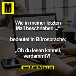 Wie in meiner letzten
Mail beschrieben ...“

bedeutet in Bürosprache:

„Ob du lesen kannst,
verdammt?!“