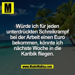 Würde ich für jeden
unterdrückten Schreikrampf
bei der Arbeit einen Euro
bekommen, könnte ich
nächste Woche in die
Karib