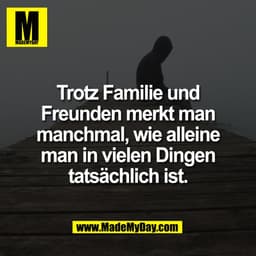 Trotz Familie und
Freunden merkt man
manchmal, wie alleine
man in vielen Dingen
tatsächlich ist.