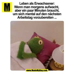 Leben als Erwachsener:
Wenn man morgens aufwacht, 
aber ein paar Minuten braucht,
um sich mental auf den nächsten
Arbeit