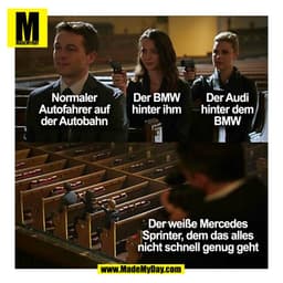 Normaler
Der BMW
Der Audi
Autofahrer auf
hinter ihm
hinter dem
der Autobahn
BMW
Der weiße Mercedes
Sprinter, dem das all