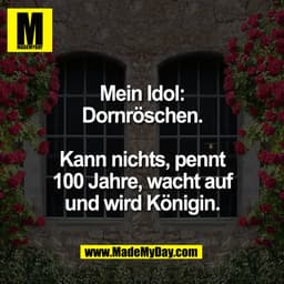 -Mein Idol:
Dornröschen.
Kann nichts, pennt
100 Jahre, wacht auf
und wird Königin.