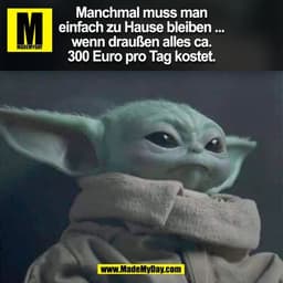 Manchmal muss man
einfach zu Hause bleiben ...
wenn draußen alles ca.
300 Euro pro Tag kostet.