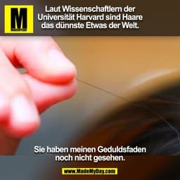 Laut Wissenschaftlern der
Universität Harvard sind Haare
das dünnste Etwas der Welt.

Sie haben meinen Geduldsfaden
noch