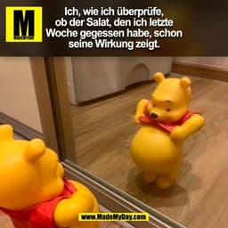 Ich, wie ich überprüfe,
ob der Salat, den ich letzte
Woche gegessen habe, schon
seine Wirkung zeigt.
(BILD)