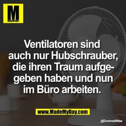 Ventilatoren sind 
auch nur Hubschrauber,
die ihren Traum aufge-
geben haben und nun
im Büro arbeiten.