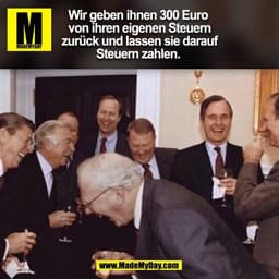 Wir geben ihnen 300 Euro 
von ihren eigenen Steuern
zurück und lassen sie darauf
Steuern zahlen. 
(BILD)