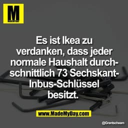 Es ist Ikea zu
verdanken, dass jeder
normale Haushalt durch-
schnittlich 73 Sechskant-
Inbus-Schlüssel
besitzt.