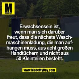 Erwachsensein ist,
wenn man sich darüber
freut, dass die nächste Wasch-
maschinenladung, die man auf-
hängen muss, aus a