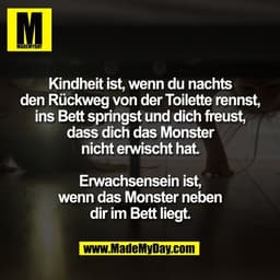Kindheit ist, wenn du nachts
den Rückweg von der Toilette rennst,
ins Bett springst und dich freust,
dass dich das Monst