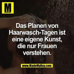 Das Planen von
Haarwasch-Tagen ist
eine eigene Kunst,
die nur Frauen
verstehen.