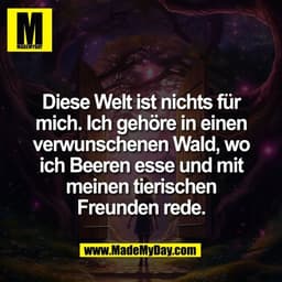 Diese Welt ist nichts für
mich. Ich gehöre in einen
verwunschenen Wald, wo
ich Beeren esse und mit
meinen tierischen
Fre