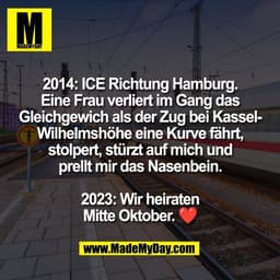 2014: ICE Richtung Hamburg.
Eine Frau verliert im Gang das
Gleichgewich als der Zug bei Kassel-
Wilhelmshöhe eine Kurve 