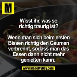 Wisst ihr, was so
richtig traurig ist?

Wenn man sich beim ersten
Bissen richtig den Gaumen
verbrennt, sodass man das
Es