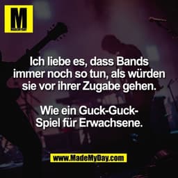 Ich liebe es, dass Bands
immer noch so tun, als würden
sie vor ihrer Zugabe gehen.

Wie ein Guck-Guck-
Spiel für Erwachs