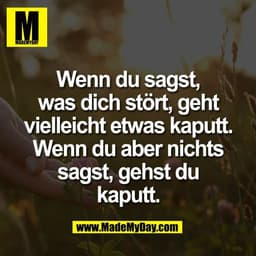 Wenn du sagst,
was dich stört, geht
vielleicht etwas kaputt.
Wenn du aber nichts
sagst, gehst du
kaputt.