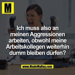 Ich muss also an
meinen Aggressionen
arbeiten, obwohl meine
Arbeitskollegen weiterhin
dumm bleiben dürfen?