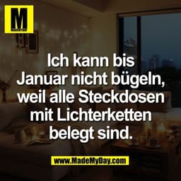Ich kann bis
Januar nicht bügeln,
weil alle Steckdosen
mit Lichterketten
belegt sind.