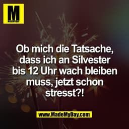 Ob mich die Tatsache,
dass ich an Silvester
bis 12 Uhr wach bleiben
muss, jetzt schon
stresst?!