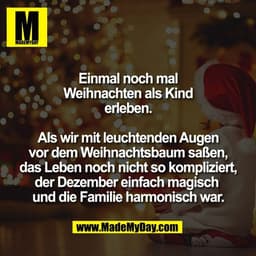 Einmal noch mal
Weihnachten als Kind
erleben.

Als wir mit leuchtenden Augen
vor dem Weihnachtsbaum saßen,
das Leben noc