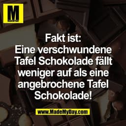 Fakt ist:
Eine verschwundene
Tafel Schokolade fällt
weniger auf als eine
angebrochene Tafel
Schokolade!