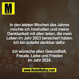 In den letzten Wochen des Jahres
möchte ich innehalten und meine
Dankbarkeit mit allen teilen, die mein
Leben im Jahr 20