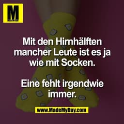 Mit den Hirnhälften
mancher Leute ist es ja
wie mit Socken.

Eine fehlt irgendwie
immer.