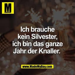 Ich brauche
kein Silvester,
ich bin das ganze
Jahr der Knaller. 