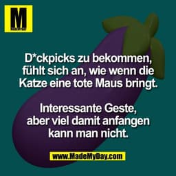 D*ckpicks zu bekommen,
fühlt sich an, wie wenn die
Katze eine tote Maus bringt.

Interessante Geste,
aber viel damit anf